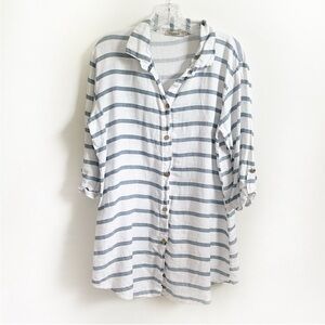 Viola Borghi tunic top white blue striped linen Italian button up relaxed fit